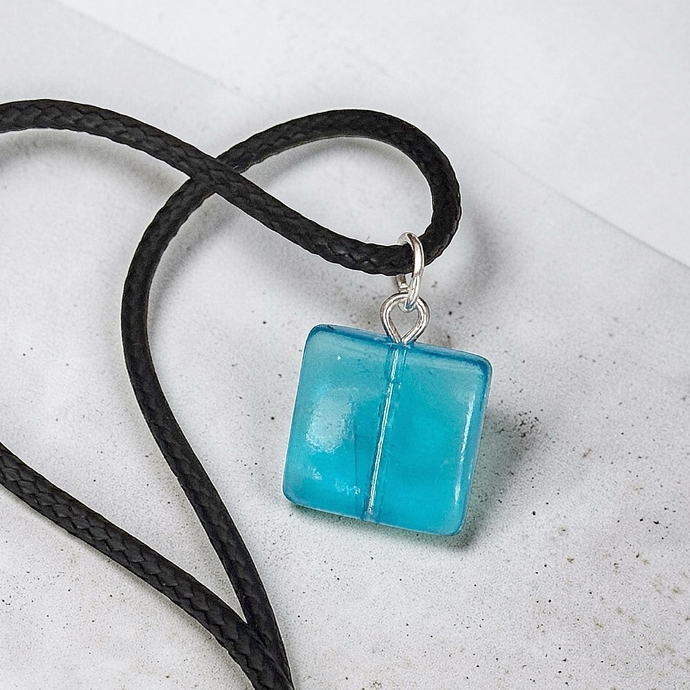 5 For $25💫Bermuda Blue Seaglass Square Tile Pendant